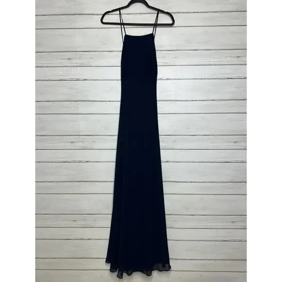 bill levkoff navy blue bridesmaid dress BABARONI One Shoulder Floor Length Lace Bridesmaid Gown Champagne, Champagne / US0 main image 0